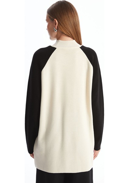Yeni Sezon Dik Yaka Renk Bloklu Kadın Triko Tunik fırsatları