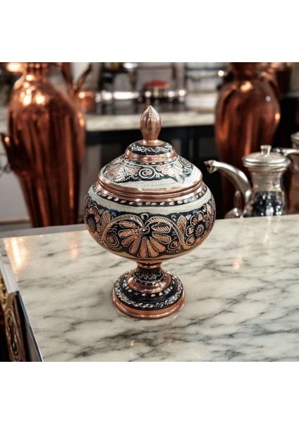 Bakır Şekerlik 22*10 cm Saf Bakır Şekerlik Siyah El Işlemeli Bakır Çikolatalık Erzurum Bakır Gondol fırsatları