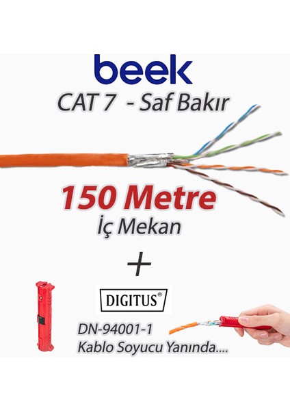 Cat7 - 150 Metre Saf Bakır S/ftp Iç Mekan Data KABLOSUAWG23 Lsoh 1200 Mhz Turuncu