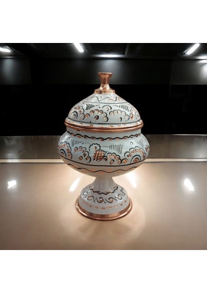 Bakır Şekerlik 19*10 cm Saf Bakır Şekerlik Beyaz El Işlemeli Bakır Çikolatalık Erzurum Bakır Gondol fiyatları
