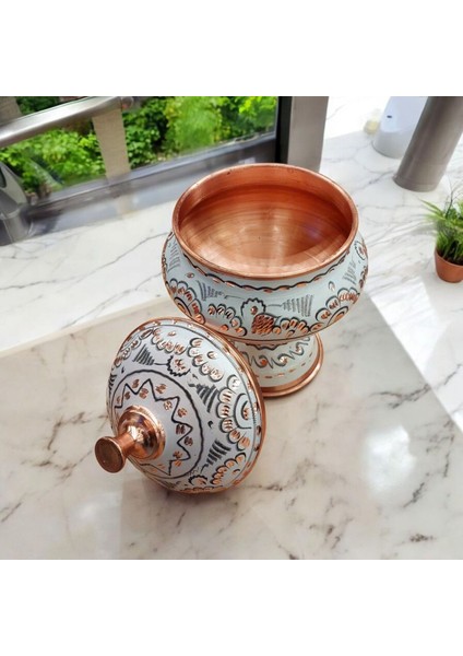 Bakır Şekerlik 19*10 cm Saf Bakır Şekerlik Beyaz El Işlemeli Bakır Çikolatalık Erzurum Bakır Gondol fırsatları