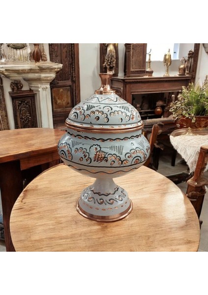 Bakır Şekerlik 19*10 cm Saf Bakır Şekerlik Beyaz El Işlemeli Bakır Çikolatalık Erzurum Bakır Gondol indirimleri