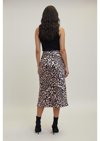 Kadın Leopar Desenli Midi Boy Saten Etek fırsatları