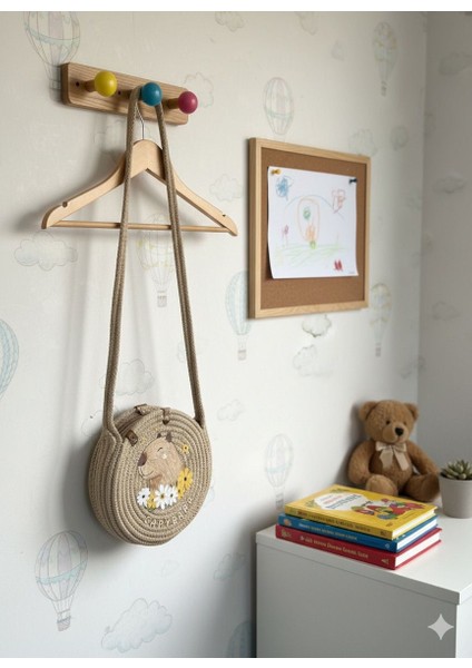 El Yapımı Çocuklara Uygun Temalı Organik Ip Çocuk Çantası (Çap 17 Cm)