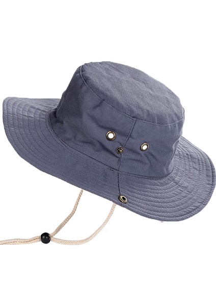 Yazlık Katlanabilir Geniş Siperlikli Gri Safari Kovboy Şapkası Unisex Fötr Bucket Balıkçı Şapka