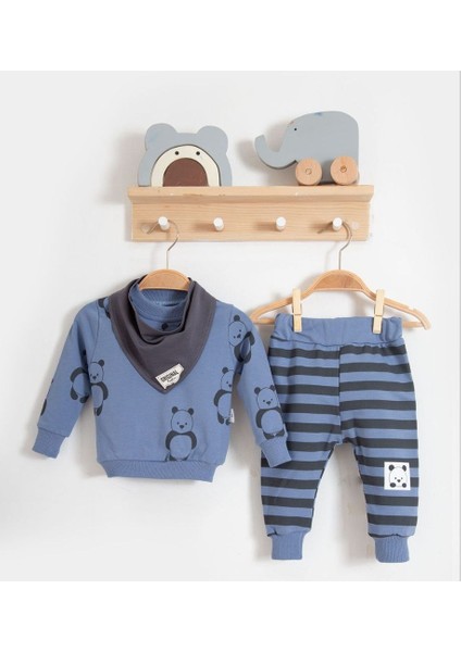 Orjınal Ayı Baskılı 2'li Takım Mavi