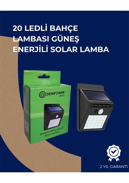 Solar Enerjili 20 LED Duvar Lambası | Hareket Sensörlü Su Geçirmez Kablo Gerekti - MK001R-4OA0N