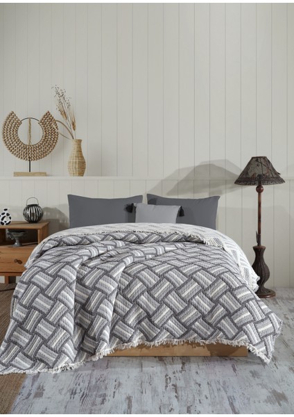 Çift Taraflı, Hasır Desenli, 5 Katlı, Dolgulu Müslin Battaniye, Yorgan, 220 x 240 cm