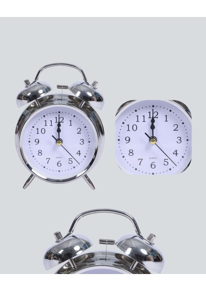 Alarmlı Dekoratif Yuvarlak Masa Saati Gümüş Renk Sessiz ve Işıklı - MK001R-4O8ON3 fiyatları