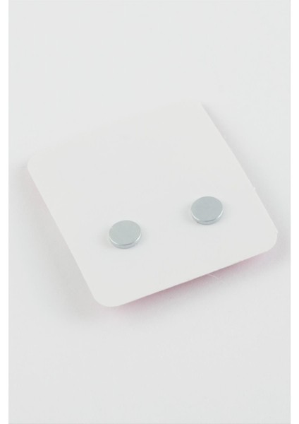 Nrzsnt Tek Taş Mıknatıslı Cam Küpe 7 Mm-Gümüş Rengi