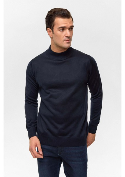 Yün Akrilik Yarım Balıkçı Yaka Lacivert Erkek Kazak TR2013700485