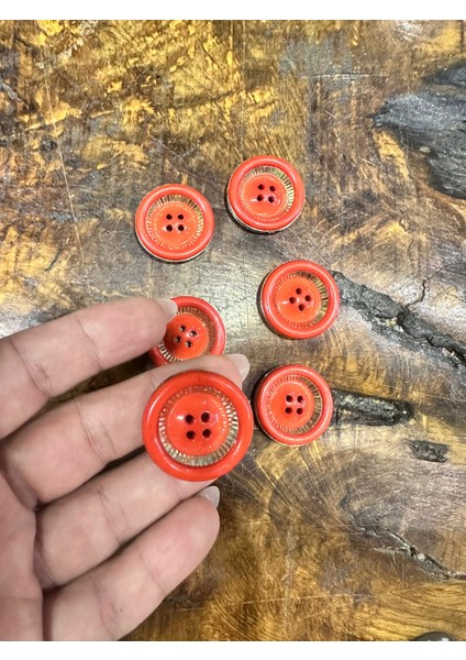 6 Adet Kırmızı Düğme Set 3 cm Çap