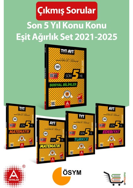 Son 5 Yıl Ayt-Tyt Eşit Ağırlık Konu Konu Çıkmış Sorular Seti 2021-2025 Yıllarını Kapsamakta Toplam 5 Eser