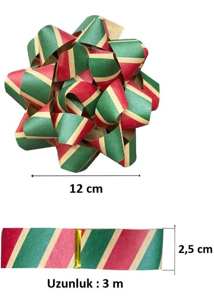 Hediye Paketleme Seti Kağıt Fiyonk ve Kurdele Kırmızı-Yeşil çizgili 2'li fiyatları