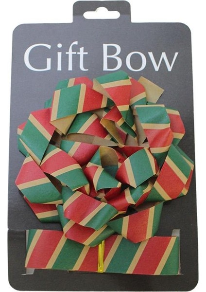 Hediye Paketleme Seti Kağıt Fiyonk ve Kurdele Kırmızı-Yeşil çizgili 2'li modelleri