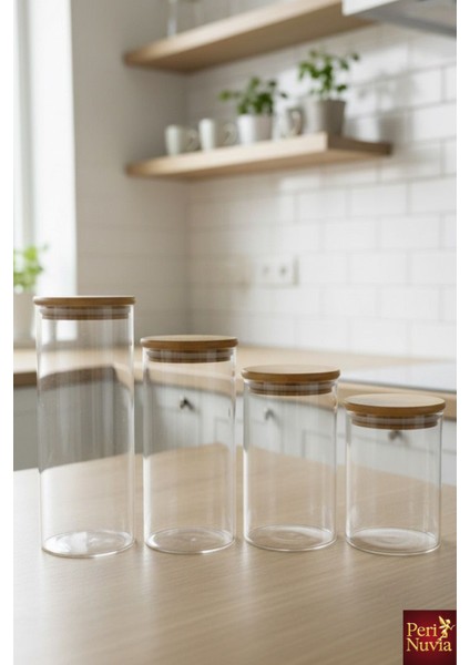 Borosilikat Cam 4’lü Baharat Kavanozu Seti – Bambu Kapaklı, Sızdırmaz, Şık Tasarım fiyatları