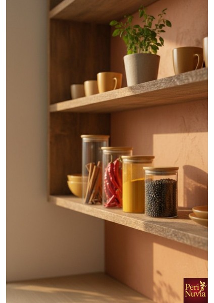 Borosilikat Cam 4’lü Baharat Kavanozu Seti – Bambu Kapaklı, Sızdırmaz, Şık Tasarım