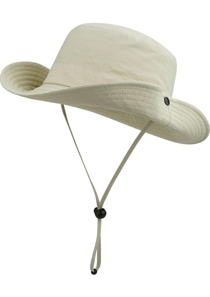 Yazlık Katlanabilir Geniş Siperlikli Bej Safari Kovboy Şapkası Unisex Fötr Bucket Balıkçı Şapka