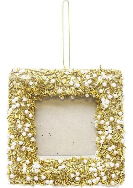 Yılbaşı Ağaç Süsü İnci ve Altın Boncuklu Fotoğraf Çerçevesi Asılabilir Dekoratif Süs 12 cm fiyatları