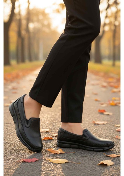 Siyah Hakiki Deri Ortopedik Kadın Casual Ayakkabı modelleri