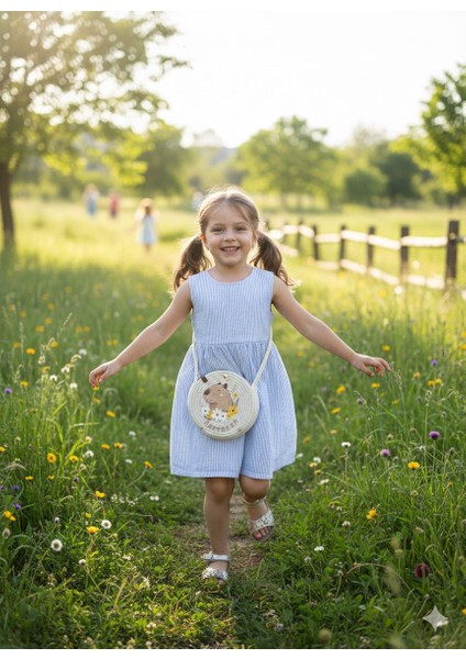 El Yapımı Çocuklara Uygun Temalı Organik Ip Çocuk Çantası (Çap 17 Cm)