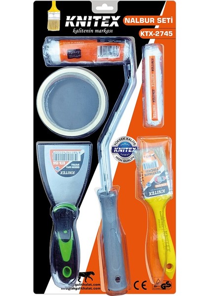 5pcs Boyacı - Nalbur Set Spatula - Kestirme Fırça - Yedek Rulo - Bant - 10CM Fırça (5361)