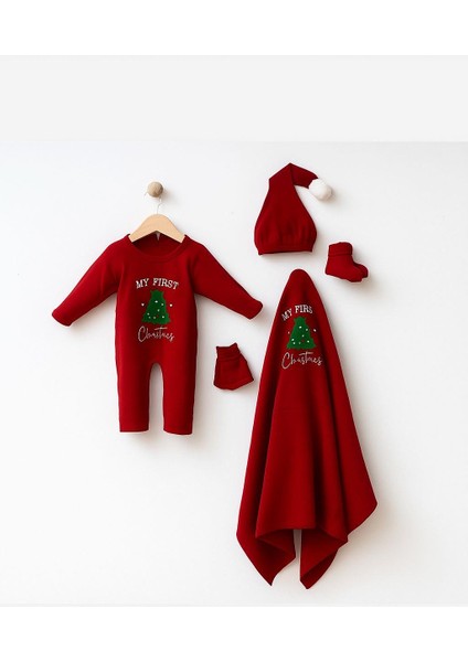 Bebek Yenidoğan Noel Yılbaşı Konsept 5 Parça Set Ağaç Nakışlı