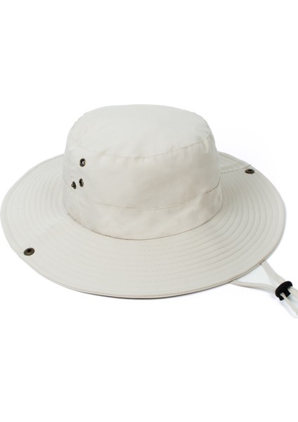 Yazlık Katlanabilir Geniş Siperlikli Beyaz Safari Kovboy Şapkası Unisex Fötr Bucket Balıkçı Şapka