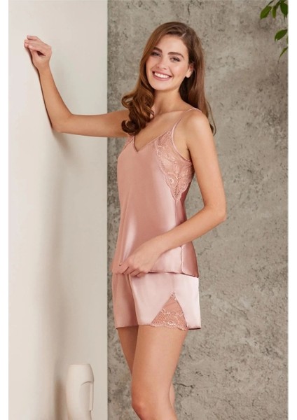 7085 Saten 4'lü Gecelik&sabahlık Büstiyerli Şort Takım modelleri