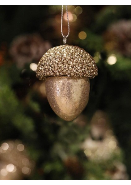 Yılbaşı Ağaç Süsü Meşe Palamudu Asılabilir Lüks Dekoratif Süs Şampanya 10 cm