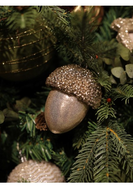 Yılbaşı Ağaç Süsü Meşe Palamudu Asılabilir Lüks Dekoratif Süs Şampanya 10 cm modelleri