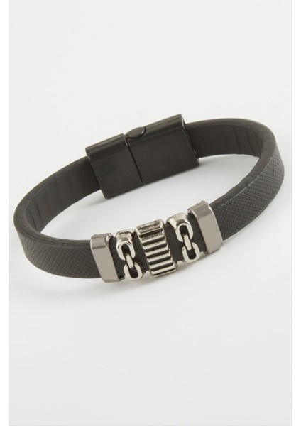 Nrzsnt Kuru Kafa Kaliteli Mıknatıslı Suni Deri Bileklik-Siyah