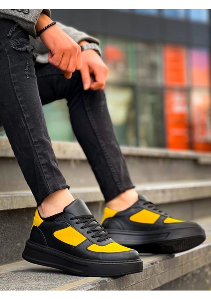 Nrzsnt Kb-X8 Kuback Siyah Sarı Cilt Yüksek Taban Günlük Spor Ayakkabı (Numara: 43)
