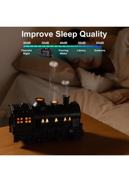 Uçucu Yağ Difüzörü, Uzaktan Kumandalı Aromaterapi Nemlendirici - Nostaljik Eski Tren Modeli