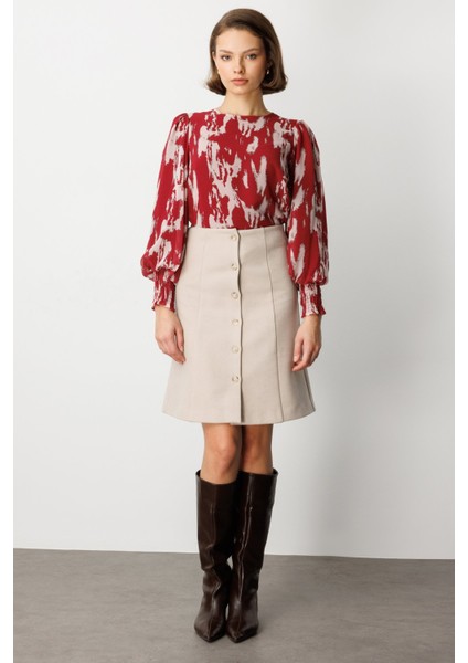 Önü Düğmeli Diz Üstü Kaşe Etek 2109-26K