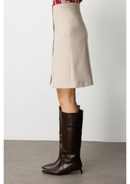 Önü Düğmeli Diz Üstü Kaşe Etek 2109-26K fırsatları