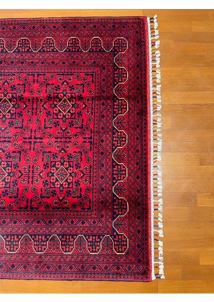 El Dokuma Afgan Halı Yıldız Desenli Bordo Renk 2 Metre Kare