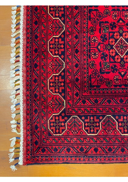 El Dokuma Afgan Halı Yıldız Desenli Bordo Renk 2 Metre Kare