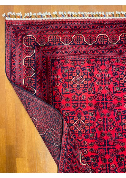 El Dokuma Afgan Halı Yıldız Desenli Bordo Renk 2 Metre Kare