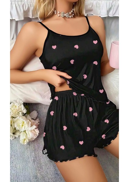 Kadın Siyah Kalp Desenli Seksi Gecelik Takım 6660 - L-Xl - Siyah fiyatları