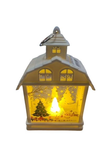 Yılbaşı Ledli Fener (15 Cm) - Ev Modeli Beyaz Renk Dekoratif Pilli Işıklı Masa Süsü ve Gece Lambası fiyatları