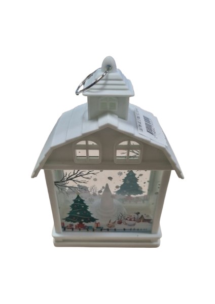 Yılbaşı Ledli Fener (15 Cm) - Ev Modeli Beyaz Renk Dekoratif Pilli Işıklı Masa Süsü ve Gece Lambası modelleri