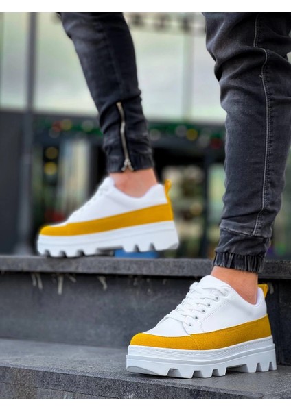 Nrzsnt KB-056 Kuback Beyaz Sarı Detaylı Beyaz Yüksek Taban Günlük Spor Ayakkabı (Numara: 41) modelleri