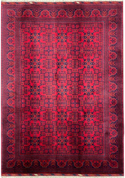 El Dokuma Afgan Halı Ince Dokuma Yıldız Desenli Bordo Renk 2 Metre Kare