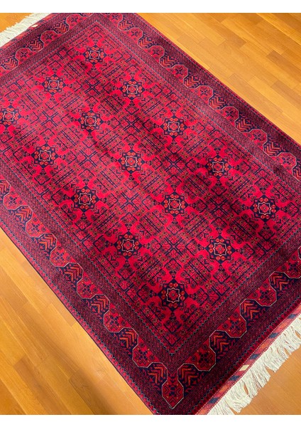 El Dokuma Afgan Halı Ince Dokuma Yıldız Desenli Bordo Renk 2 Metre Kare fiyatları