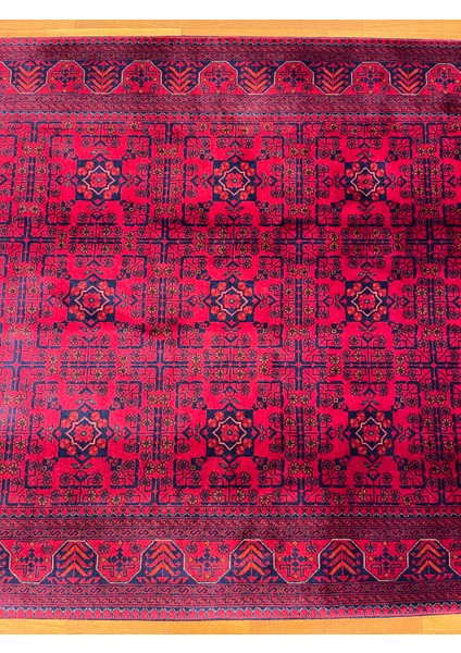 El Dokuma Afgan Halı Ince Dokuma Yıldız Desenli Bordo Renk 2 Metre Kare fırsatları