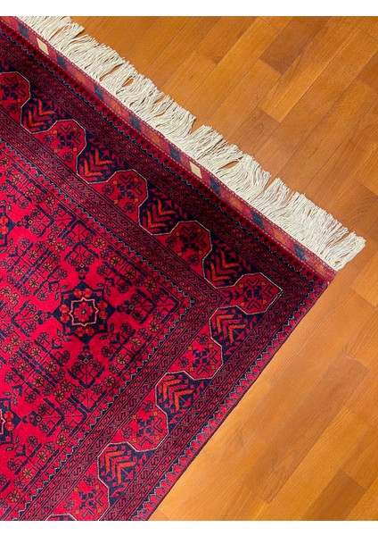 El Dokuma Afgan Halı Ince Dokuma Yıldız Desenli Bordo Renk 2 Metre Kare