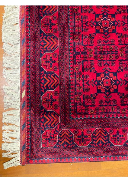 El Dokuma Afgan Halı Ince Dokuma Yıldız Desenli Bordo Renk 2 Metre Kare