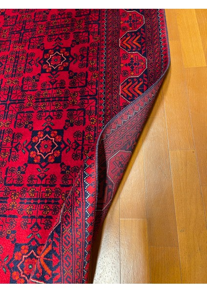 El Dokuma Afgan Halı Ince Dokuma Yıldız Desenli Bordo Renk 2 Metre Kare