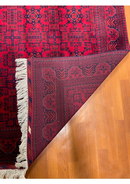 El Dokuma Afgan Halı Ince Dokuma Yıldız Desenli Bordo Renk 2 Metre Kare